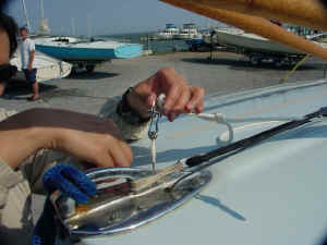 Connecting the A-Frame to the Jib tack. MasterHelper_4.jpg (241817 bytes)